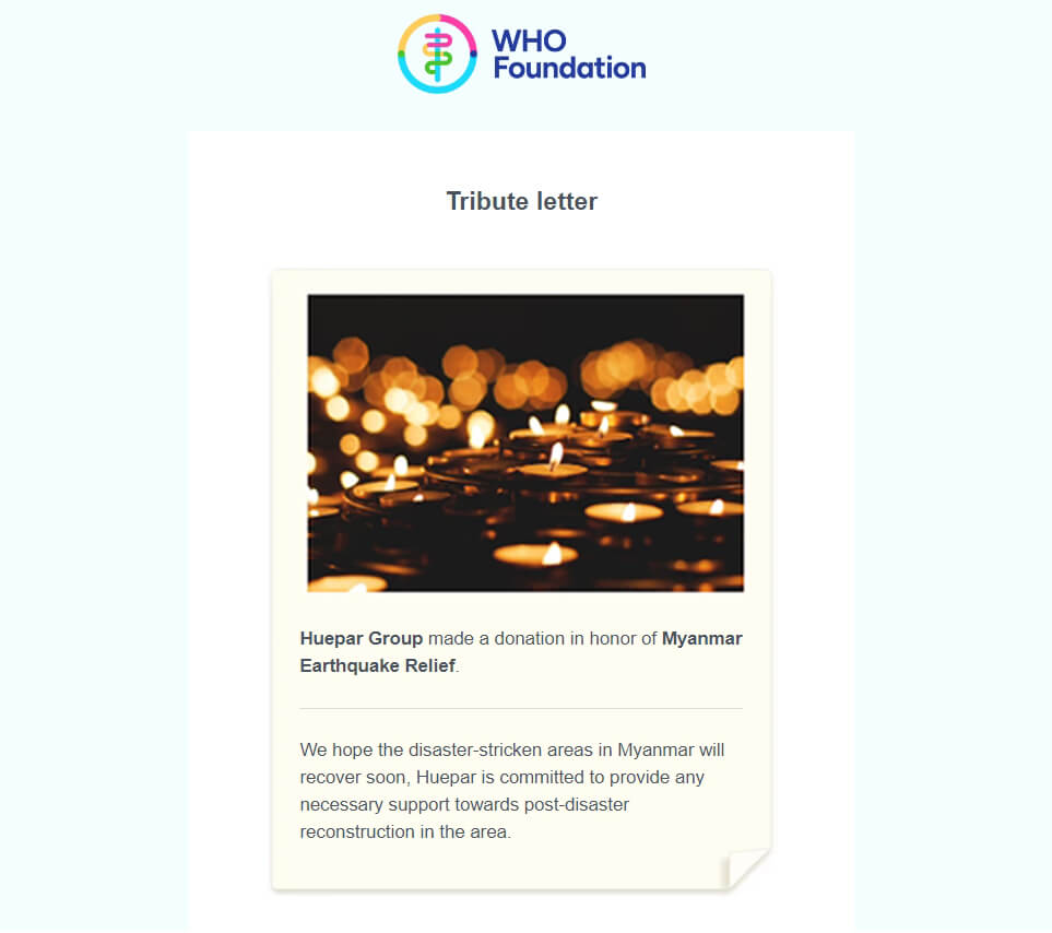 🌍 Precision Beyond the Jobsite | Huepar Donates to WHO’s Myanmar Disaster Relief Program