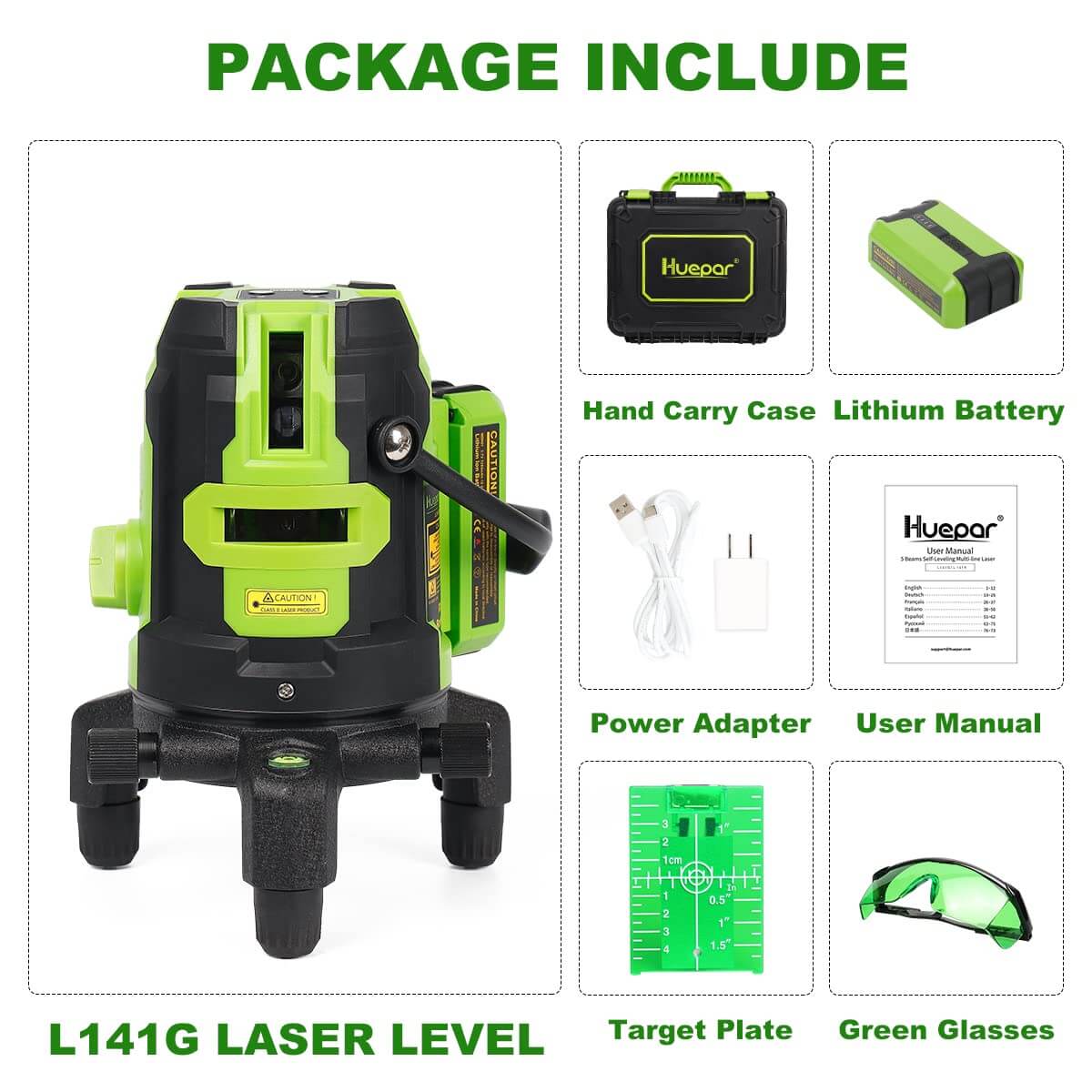 Huepar L141G Laser Level - Cross Line Laser Level