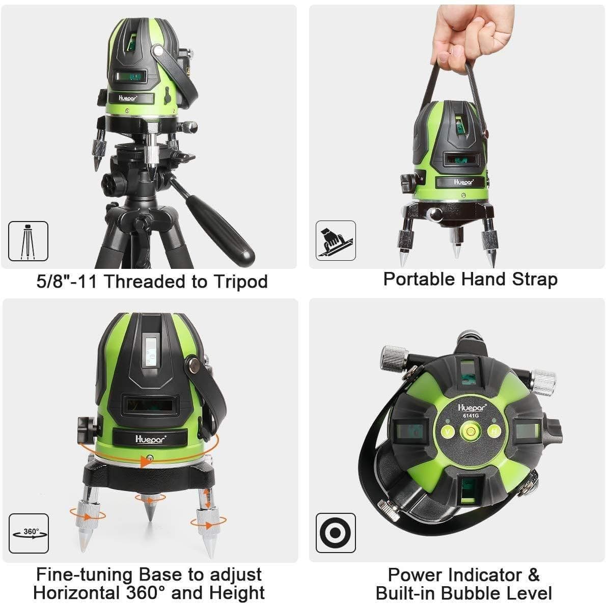 Huepar 6141G Laser Level - Cross Line Laser Level