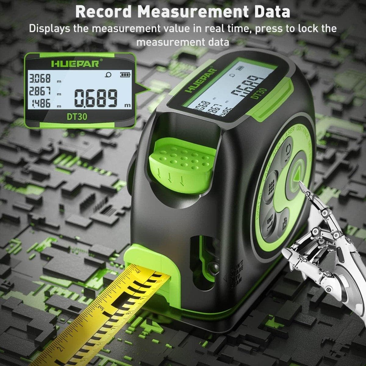 Huepar DT30 - 60M Laser Tape Measure Digital Distance Meter - Laser Distance Meter