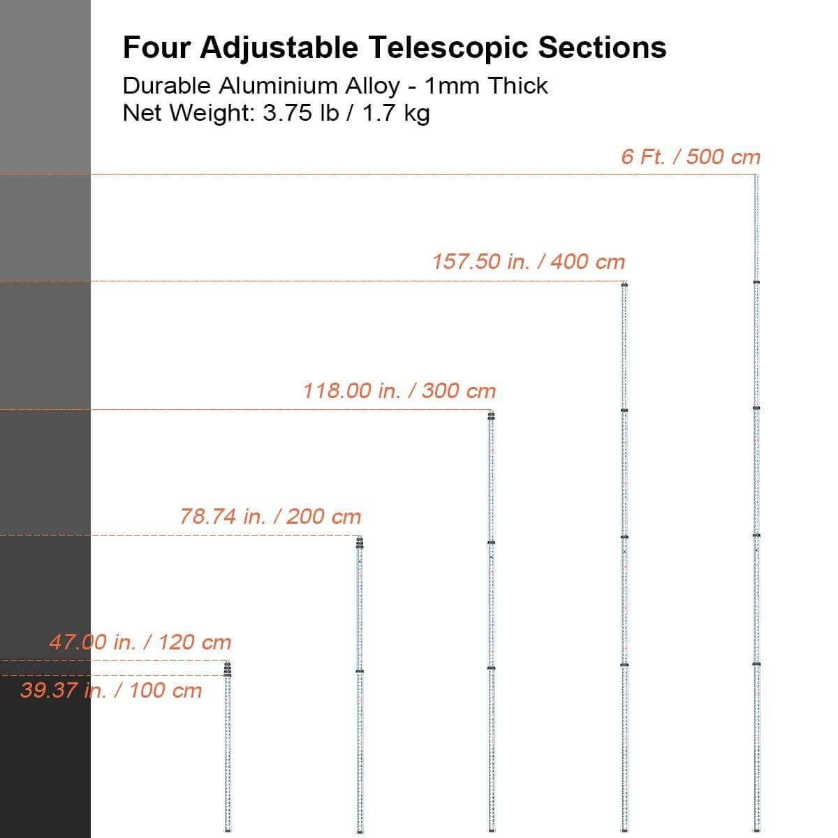 Huepar GR5 - 16ft/5m Aluminium Grade Rod - Tripods