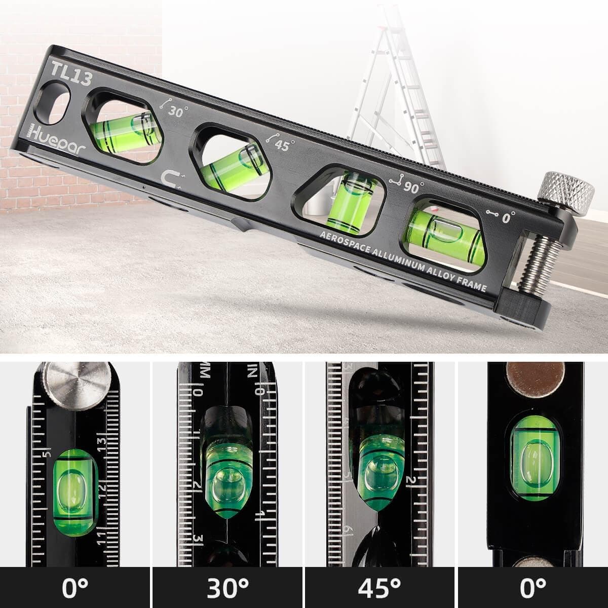 Huepar TL13 - Durable Material Torpedo Level with Easy-to-read high-visibility bubbles - Torpedo Level