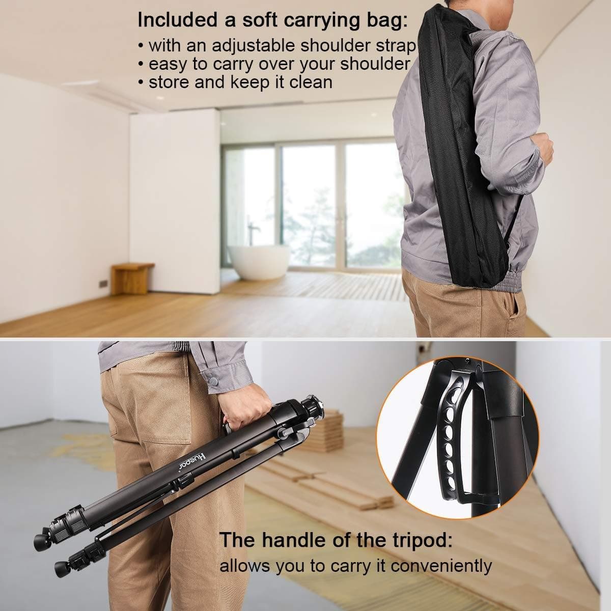 Huepar TPD16 - 1.6m/5.2ft Flat Head Aluminum Tripod - Tripods