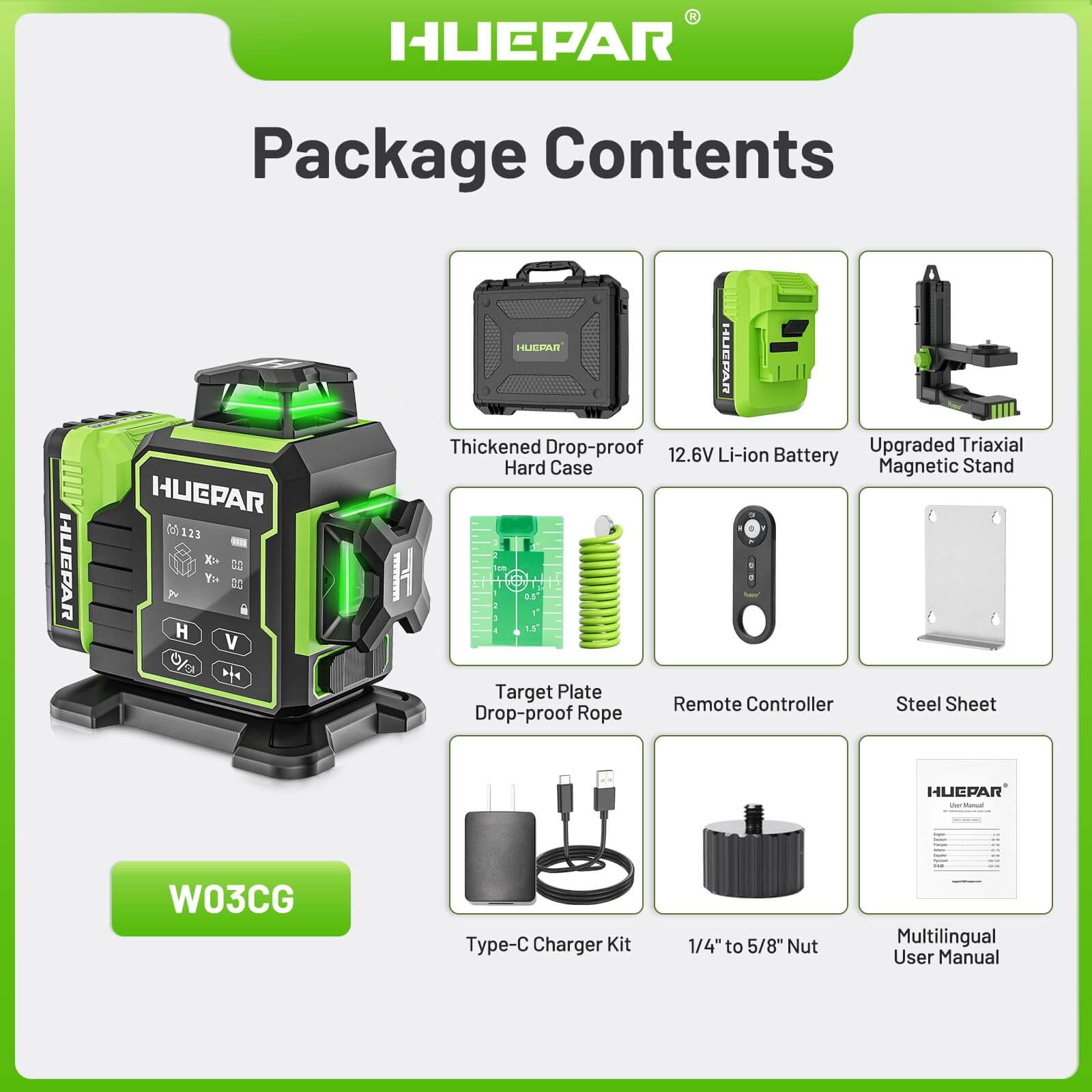 Huepar W03CG Laser Level - 3D Laser Levels