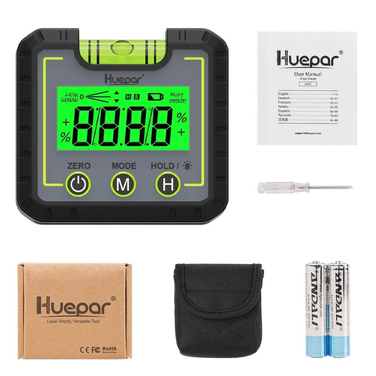 Huepar AG01 - Digital Level Angle Gauge Inclinometer - Electronic Inclinometer