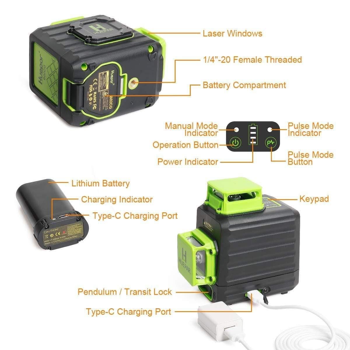 Huepar B02CG Laser Level - 2D Laser Levels