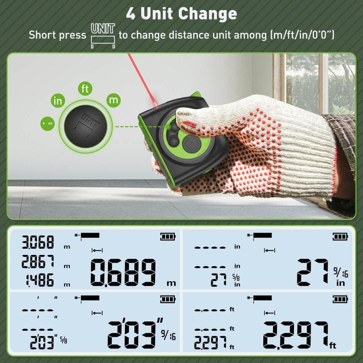 Huepar DT30 - 60M Laser Tape Measure Digital Distance Meter - Laser Distance Meter