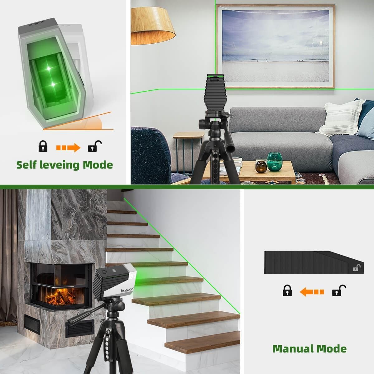 Huepar E011G Laser Level - Cross Line Laser Level