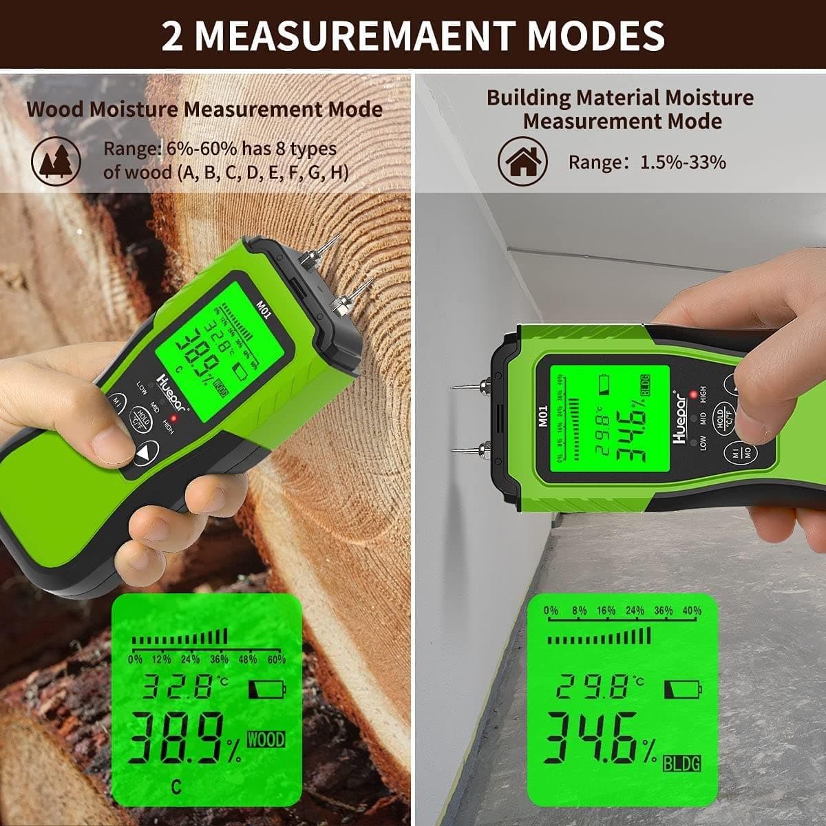Huepar M01 - Digital Wood Moisture Detector - Moisture Meter