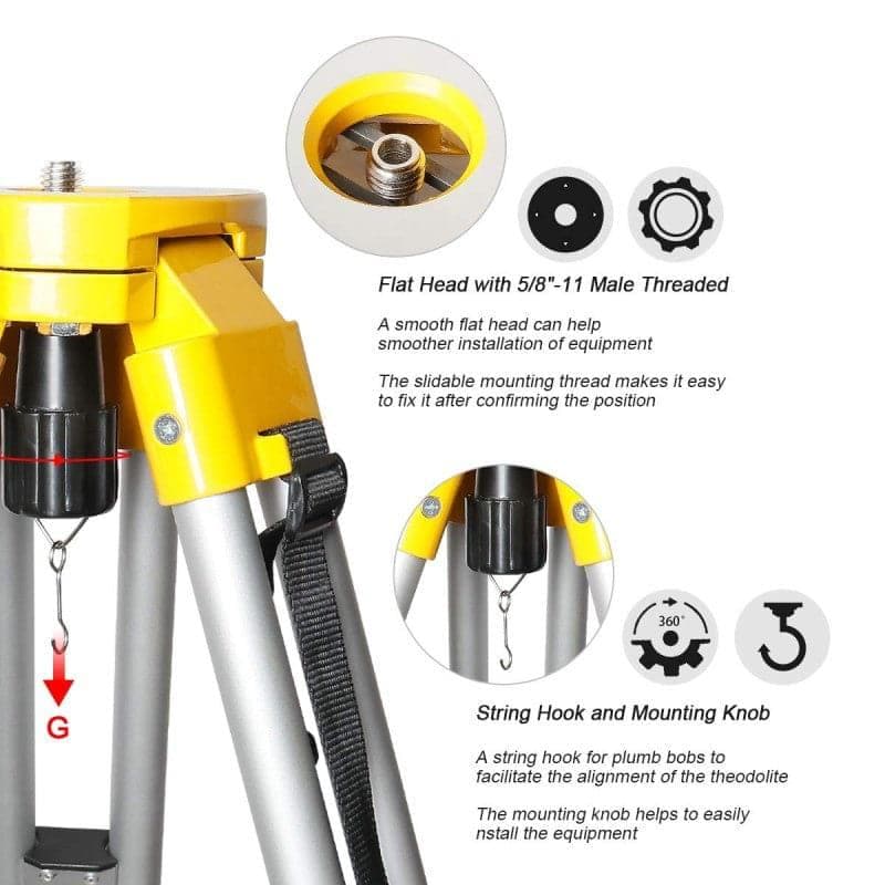 Huepar M3Y - Aluminum Flat Head Heavy Duty Tripod 1.65m / 65" with 5/8"-11 Male Thread - Tripods