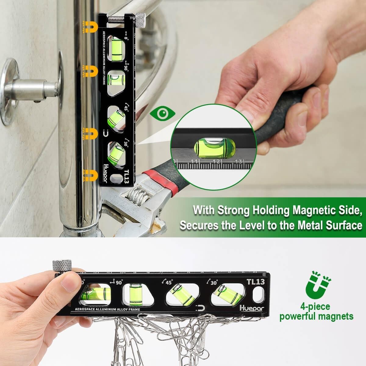 Huepar TL13 - Durable Material Torpedo Level with Easy-to-read high-visibility bubbles - Torpedo Level