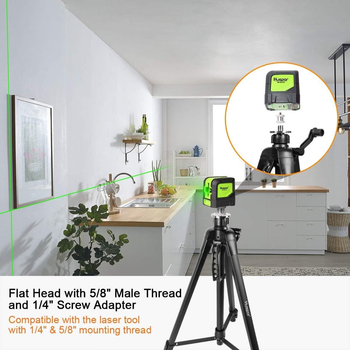 Huepar TPD16 - 1.6m/5.2ft Flat Head Aluminum Tripod - Tripods