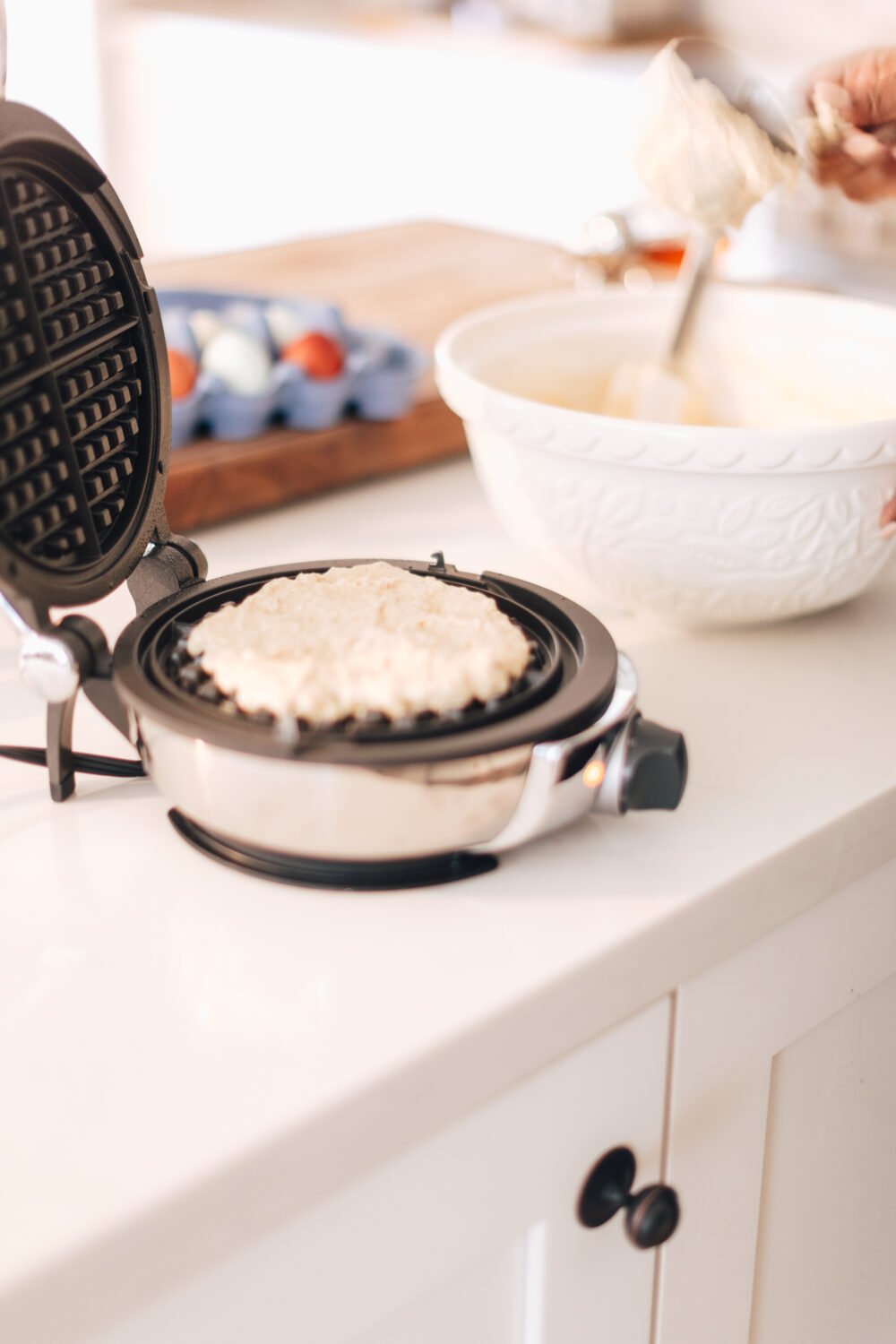 Morning Waffle Recipe Waffle Maker with batter in it