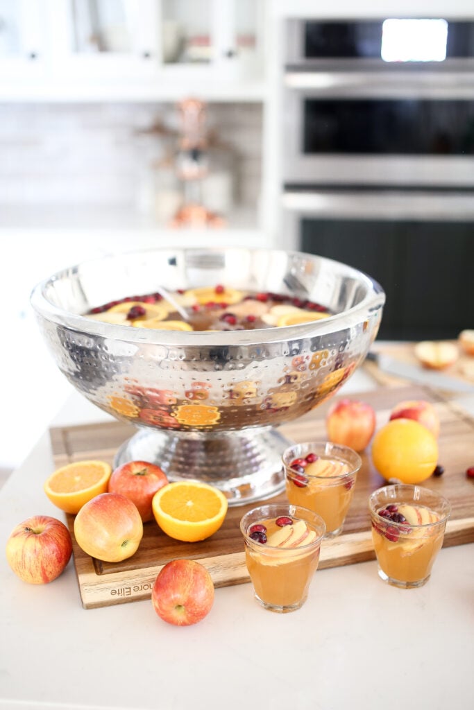 Thanksgiving Day Punch in a big hammered punch bowl