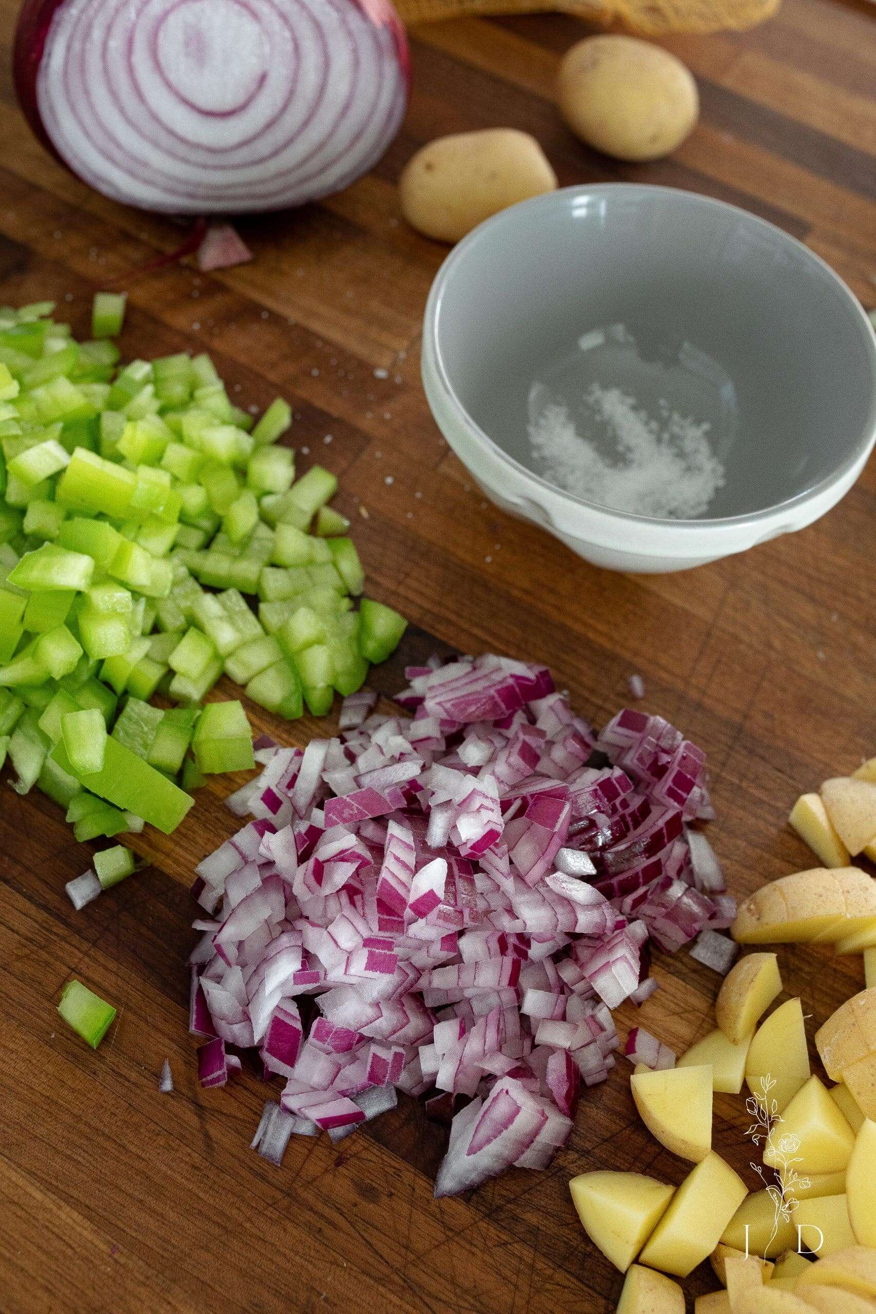 Chopped ingredients for a bbq dish