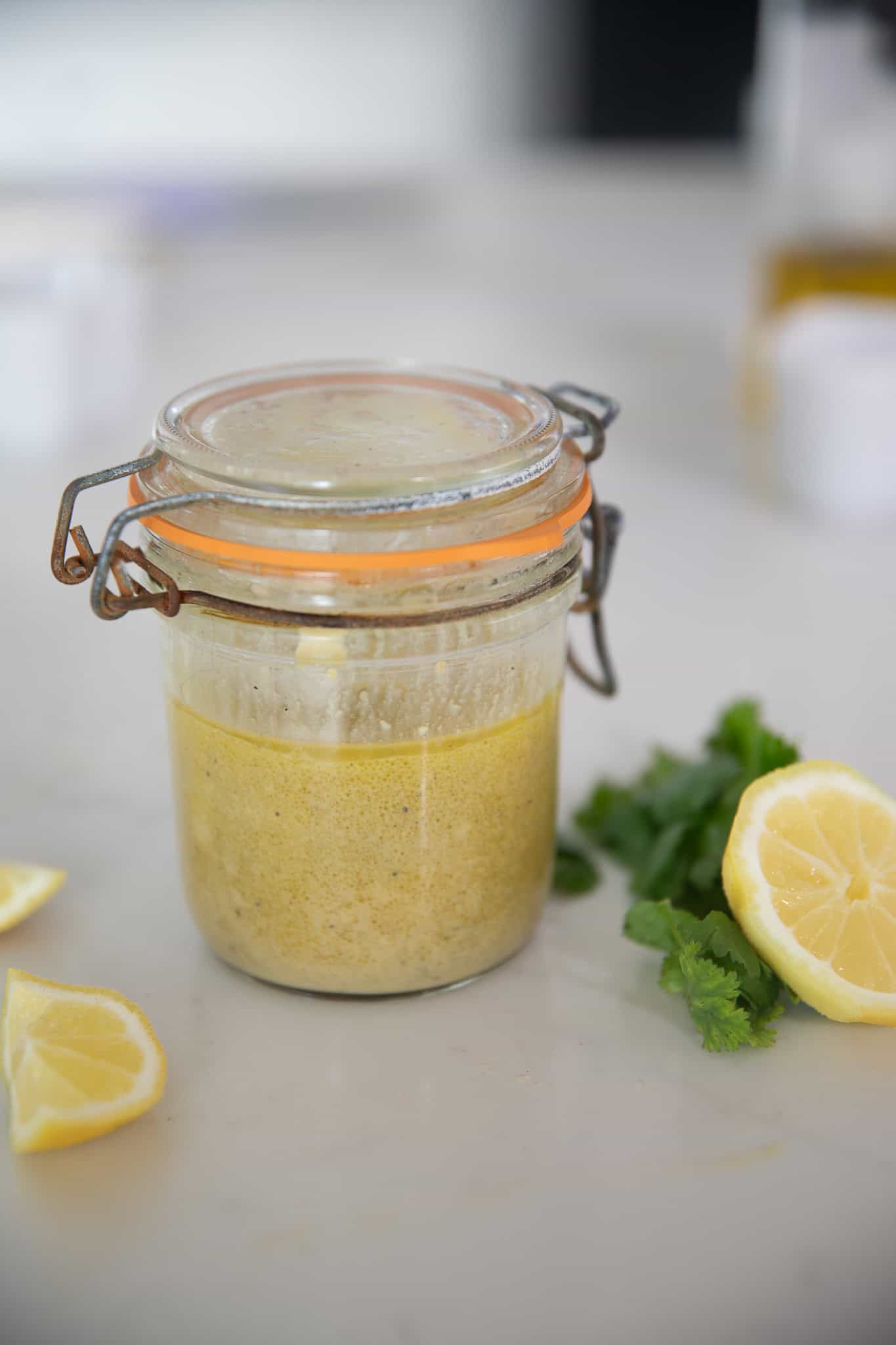 Lemon dressing in a bottle
