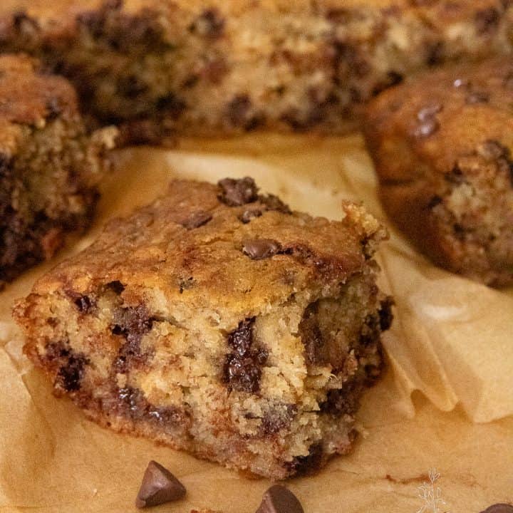 Close up of banana bread with mini chips