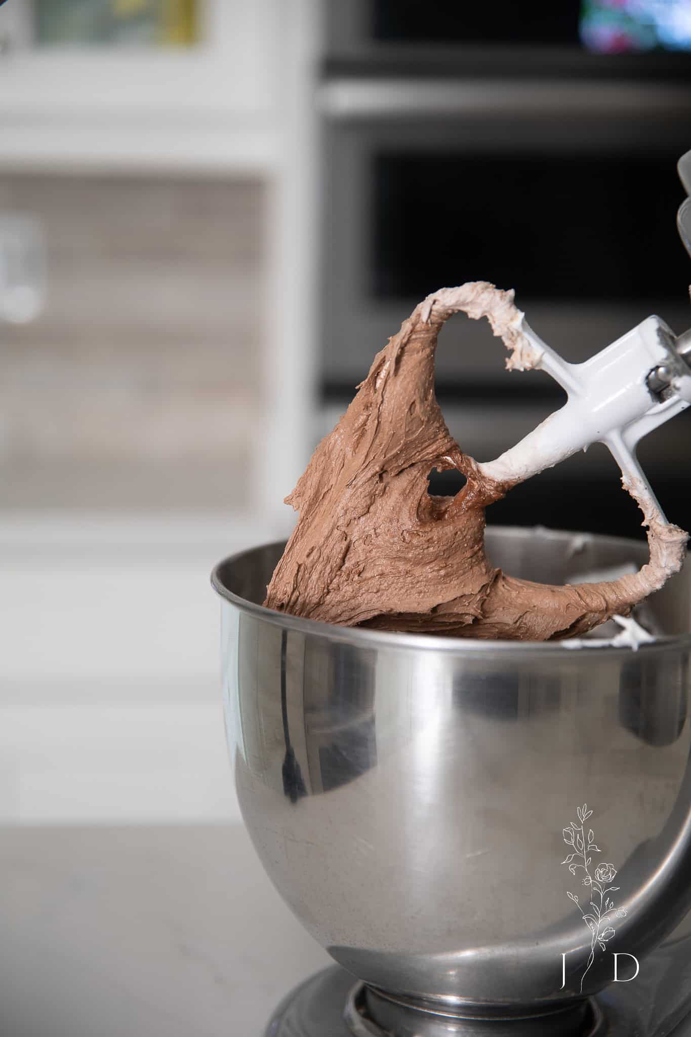 cake mix cookies in a stand mixer that looks like chocolate ice cream 