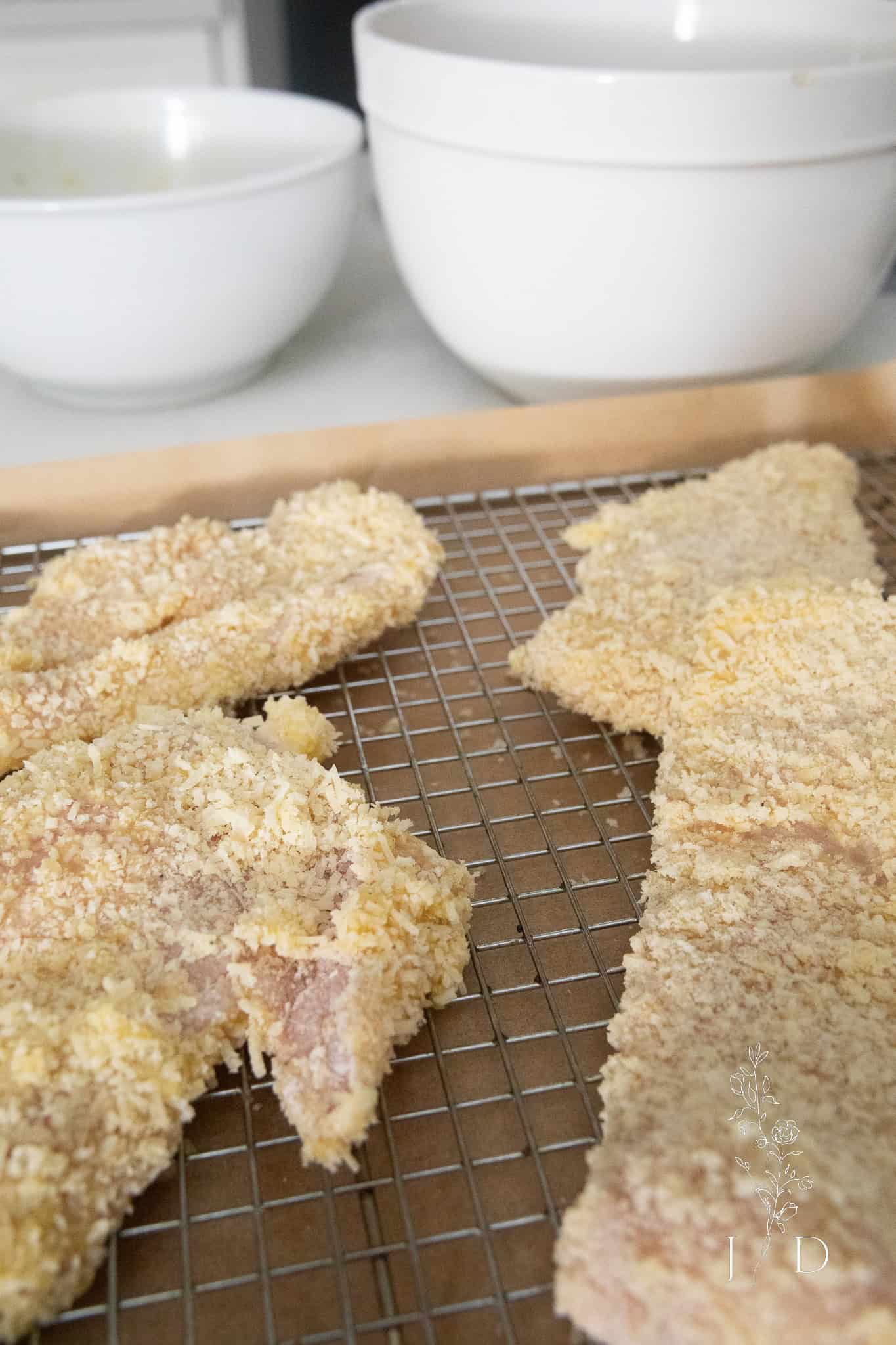 parmesan crusted chicken up close before cooking 
