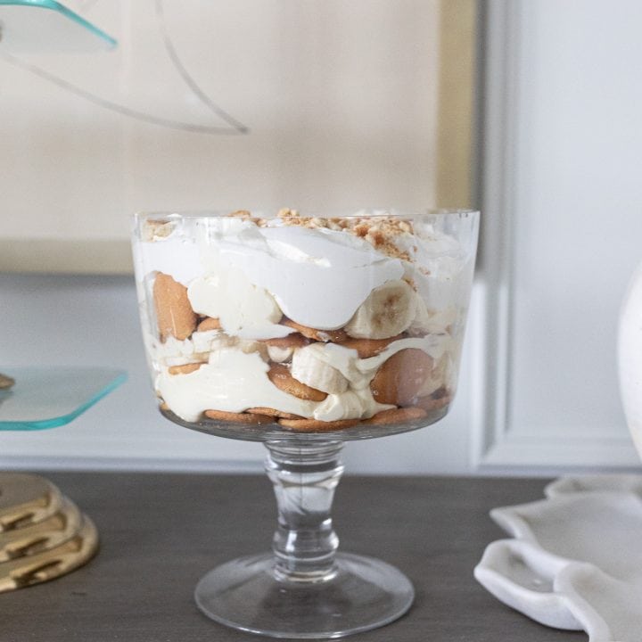 Banana Trifle in the clear dish so you can see the layers.